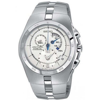 Seiko SNL001 Men's Arctura Silver Dial Steel Bracelet Chronograph Kinetic Watch ,
