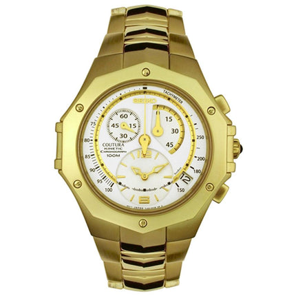 Seiko SNL038 Men's Coutura Kinetic White Dial Gold Tone Steel Chronograph Watch ,