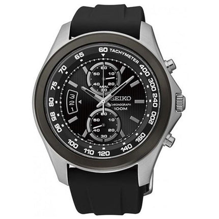 Seiko SNN257P2 Men's Chrono Black Dial Black Rubber Strap Quartz Watch ,