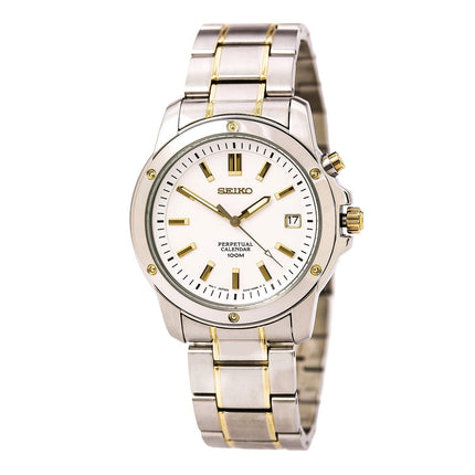 Seiko SNQ008 Men's Perpetual Calendar White Dial Two Tone Steel Bracelet Watch ,
