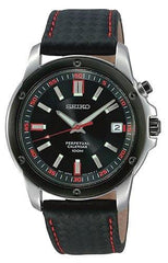 Seiko SNQ097 Men's Black Leather Strap Perpetual Calendar Watch
