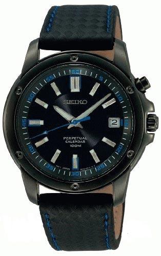 Seiko SNQ099 Men's Perpetual Calendar Sport Black Ionic Plated Watch ,