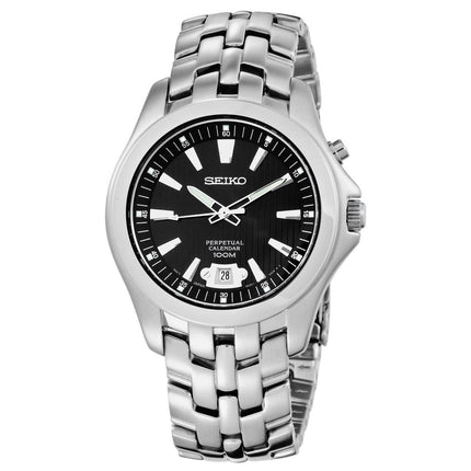 Seiko SNQ101 Men's Perpetual Calendar Black Dial Stainless Steel Bracelet Watch ,