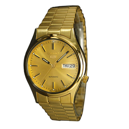 Seiko SNXJ68 Men's Seiko 5 White Dial Gold Plated Stainless Steel Automatic Watch ,