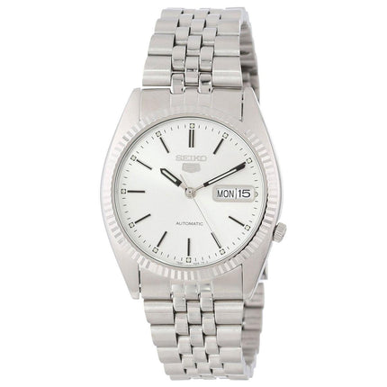 Seiko SNXJ89 Men's 5 Automatic Stainless Steel Bracelet White Dial Day Date Watch ,