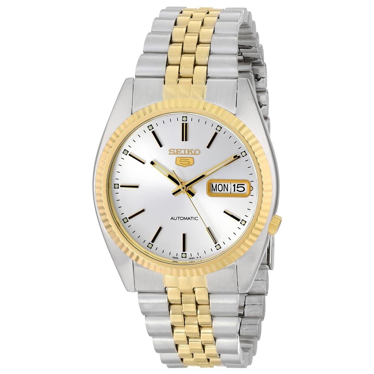 Seiko SNXJ90 Men's 5 Automatic Two Tone Steel Silver Tone Dial Watch