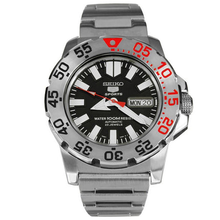 Seiko SNZF47 Men's 5 Sports Automatic Black Dial Stainless Steel Bracelet Day Date Watch ,
