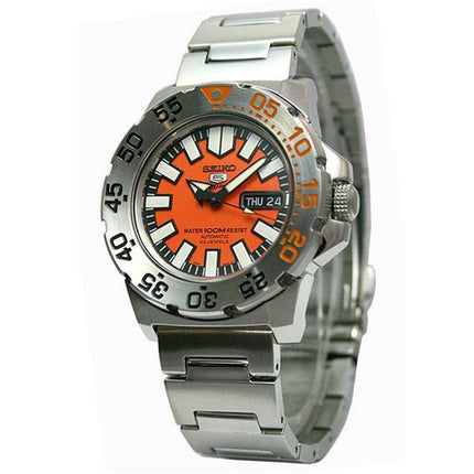 Seiko SNZF49 Men's Stainless-Steel Orange Dial Automatic Watch ,
