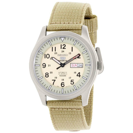 Seiko SNZG07 Men's 5 Sports Military Beige Dial Khaki Nylon Strap Automatic Watch ,