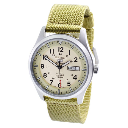 Seiko SNZG07K1 Men's 5 Sport Beige Dial Khaki Nylon Strap Automatic Watch ,