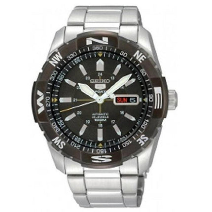 Seiko SNZJ07 Men's Sports 5 Black Bezel Steel Bracelet Black Dial Automatic Watch ,