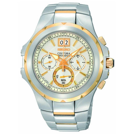 Seiko SPC062 Men's Coutura Two Tone Steel White Dial Chronograph Watch ,
