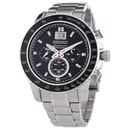 Seiko SPC137P1 Men's Sportura Black Dial Steel Bracelet Chronograph Watch ,