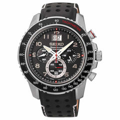 Seiko SPC139P1 Men's Sportura Black Dial Black Leather Strap Chronograph Watch