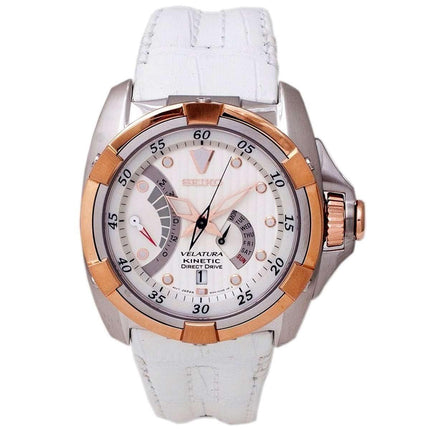 Seiko SRH014P1 Men's Velatura White Dial White Leather Strap Kinetic Watch ,