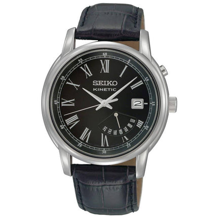 Seiko SRN035P1 Men's Kinetic Black Dial Brown Leather Strap Watch ,