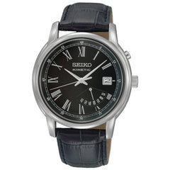 Seiko SRN035P1 Men's Kinetic Black Dial Brown Leather Strap Watch