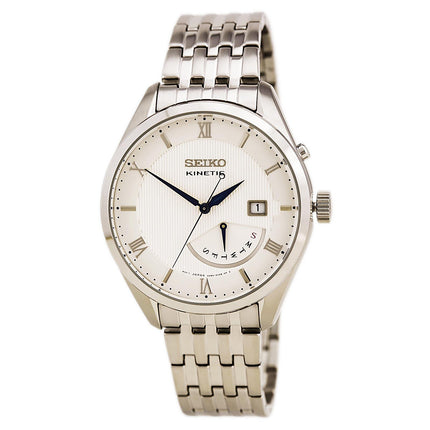 Seiko SRN055 Men's Core White Dial Steel Bracelet Power Reserve Kinetic Watch ,