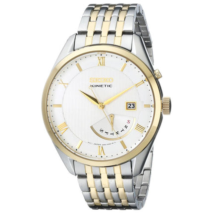 Seiko SRN056 Men's Core White Dial Two Tone Steel Power Reserve Kinetic Watch ,