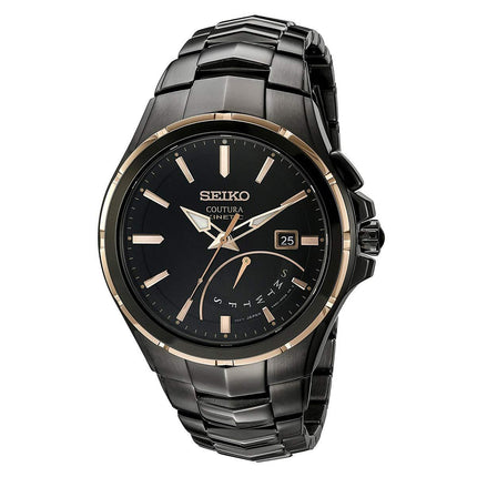Seiko SRN066 Men's Coutura Black Dial Black IP Steel Bracelet Power Reserve Kinetic Watch ,