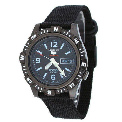 Seiko SRP147 Men's 5 Sports Black IP Steel Black Nylon Strap Automatic Watch ,