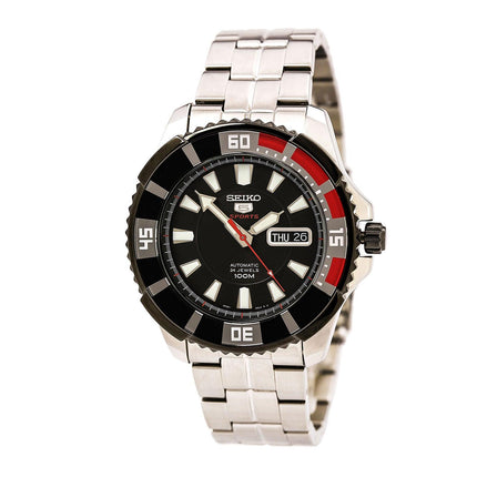 Seiko SRP207 Men's 5 Sports Stainless Steel Bracelet Automatic Black Dial Watch ,