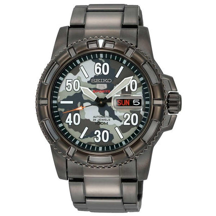 Seiko SRP225K1 Men's 5 Sports Automatic Grey Camouflage Dial Gunmetal IP Steel Bracelet Watch ,