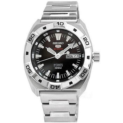 Seiko SRP281 Men's 5 Sports Stainless Steel Bracelet Automatic Black Dial Watch ,