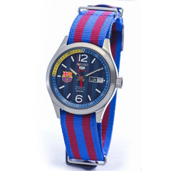 Seiko SRP303 Men's 5 Sports Barcelona Blue Dial Red & Blue Nylon Strap Watch
