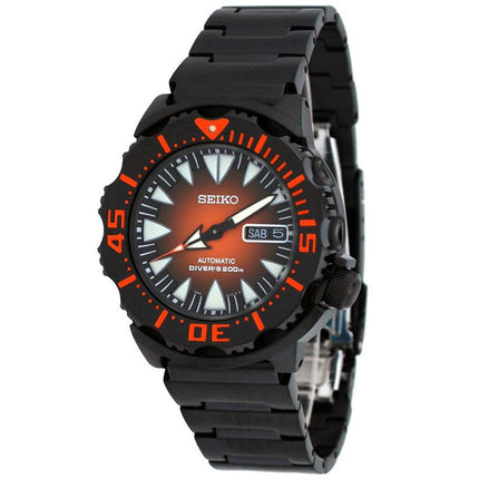 Seiko SRP311 Men's Automatic Orange Sunburst Dial Black IP Steel Dive Watch ,
