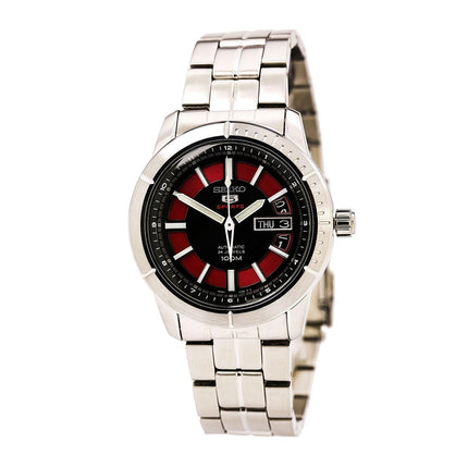 Seiko SRP339 Men's 5 Sports Red & Black Dial Stainless Steel Bracelet Automatic Watch ,