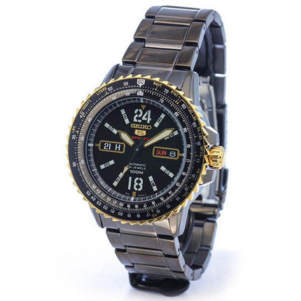 Seiko SRP356 Men's 5 Sports Black Dial Black IP Steel Bracelet Automatic Watch ,