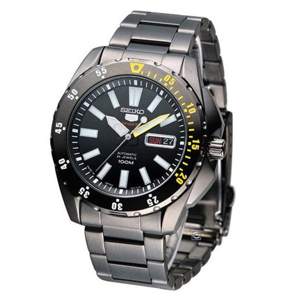 Seiko SRP363 Men's 5 Sports Black Dial Black IP Steel Bracelet Automatic Watch ,