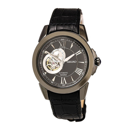 Seiko SSA243 Men's Le Grand Sport Black Semi-Skeleton Dial Black Leather Strap Power Reserve Automatic Watch ,