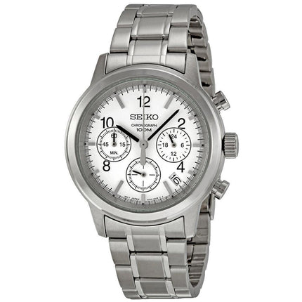 Seiko SSB001 Men's Sports White Dial Chronograph Dual Time Stainless Steel Watch ,