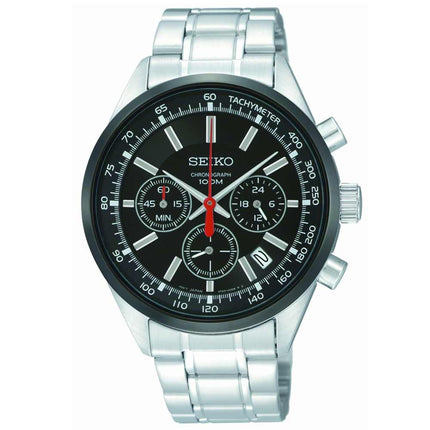 Seiko SSB045 Men's Stainless Steel Black Dial Quartz Chronograph Watch ,