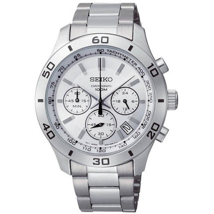 Seiko SSB047 Men's Silver Tone Dial Chronograph Stainless Steel Dual Time Watch ,