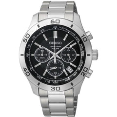 Seiko SSB049 Men's Black Dial Chronograph Stainless Steel Dual Time Watch