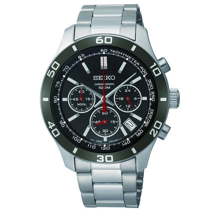 Seiko SSB077 Men's Black Dial Stainless Steel Bracelet Chronograph Watch ,