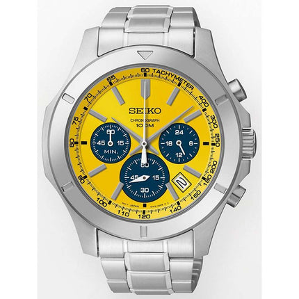 Seiko SSB115 Men's Chronograph Yellow Dial Stainless Steel Bracelet Quartz Watch ,