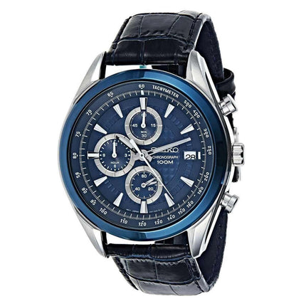Seiko SSB177P2 Men's Chronograph Blue Dial Leather Strap Watch ,