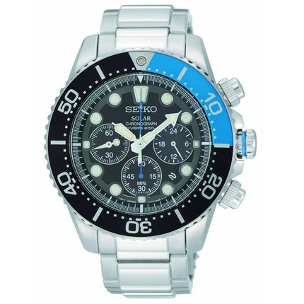 Seiko SSC017 Men's Solar Chronograph Black Dial Stainless Steel Bracelet Dive Watch ,