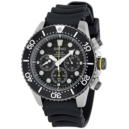 Seiko SSC021 Men's Solar Black Dial Black Rubber Strap Chronograph Dive Watch ,