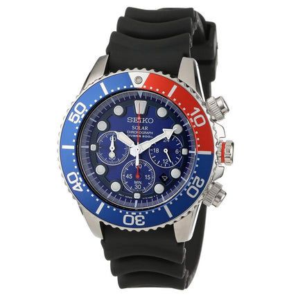 Seiko SSC031 Men's Solar Chronograph Blue Dial Rubber Strap Steel Dive Watch ,