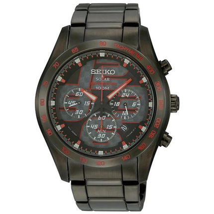 Seiko SSC071P1 Men's Criteria Solar Grey Dial Black IP Steel Bracelet Chronograph Watch ,
