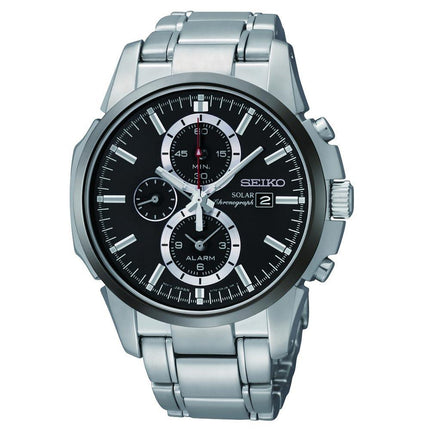 Seiko SSC087 Men's Solar Chronograph Black Dial Stainless Steel Alarm Watch ,