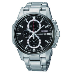 Seiko SSC087 Men's Solar Chronograph Black Dial Stainless Steel Alarm Watch