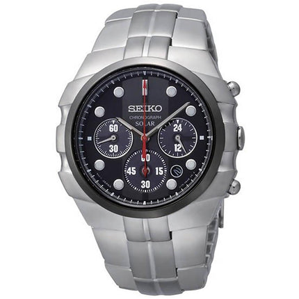 Seiko SSC089 Men's Solar Chronograph Stainless Steel Bracelet Black Dial Watch ,
