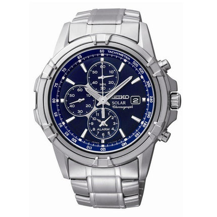 Seiko SSC141 Men's Solar Blue Dial Stainless Steel Chronograph Alarm Watch ,