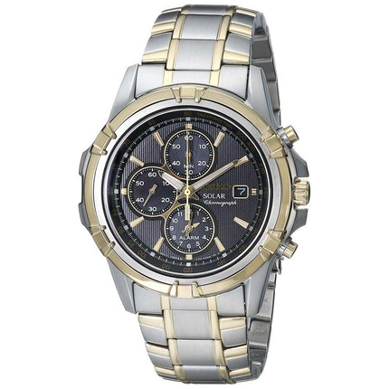Seiko SSC142 Men's Solar Black Dial Two Tone Steel Chronograph Alarm Watch ,